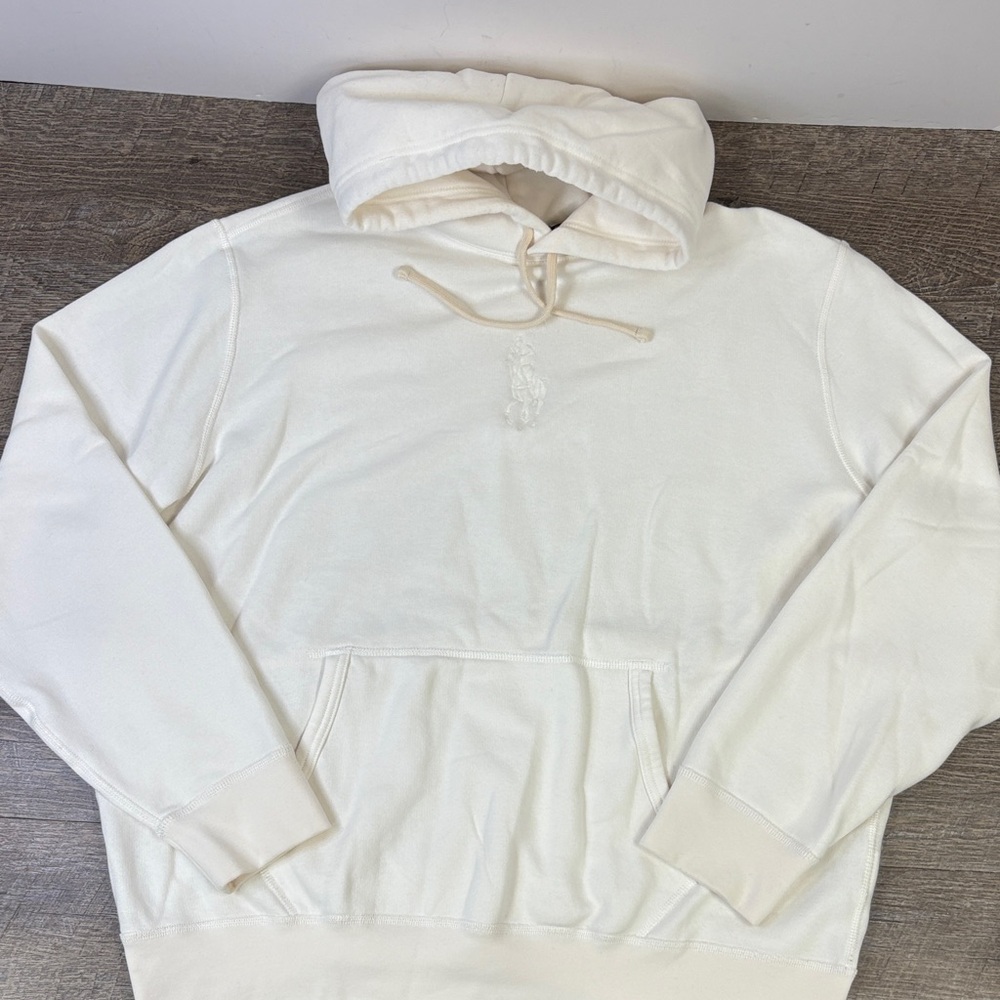 Polo Ralph Lauren Cream Embroidered Big Pony Logo Hoodie – Men’s XL - Picture 2 of 12